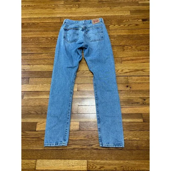 Levi's Womens 501S Skinny Jeans Sz 29 (29x32) Blue Distressed Denim Button Fly - Picture 9 of 9